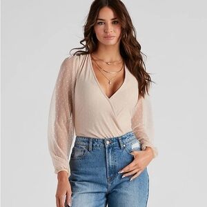 Windsor Sheer Sleeve Bodysuit Cream Nude
